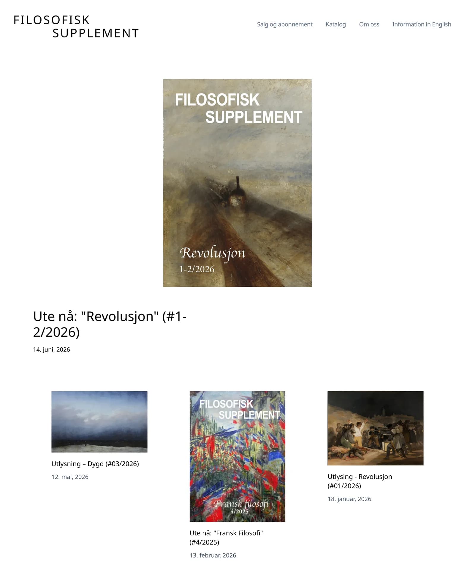 The front page, from the masthead and the featured issue cover down through the latest published texts